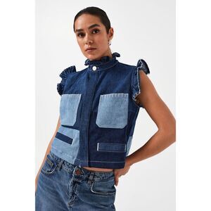 seventy + mochi Women’s Pablo Waistcoat Vest in Patched Blue Denim size 4 NWT